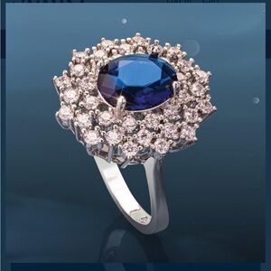 Stauer elegant Blue and and Diamond Aura Ring Women's Ring size 7.5